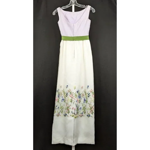 Vintage 60s Dress Lavender White Floral Fairycore Maxi Prom Juniors Size 3 - Picture 5 of 9